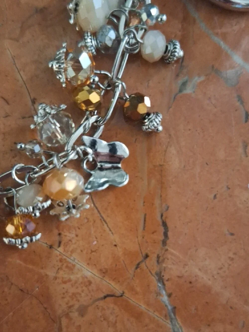 Designer-upcycled Brown and Silver Beaded Dangle Keychain Bag Charm